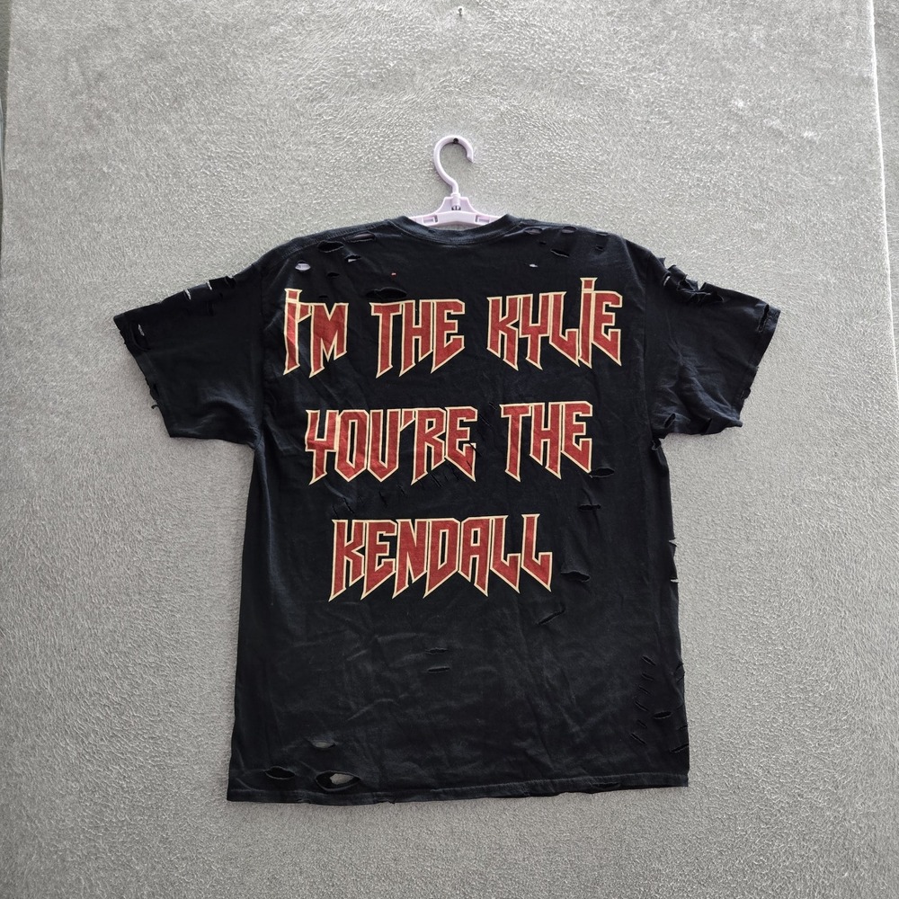 Kylie Jenner Women Shirt XL Black Graphic Distressed Short Sleeve